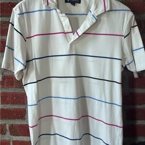 Daniel Cremieux White Polo with Blue and Pink Stripes